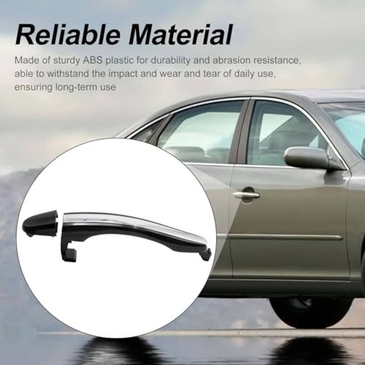 Black front right exterior door handle with chrome insert, ABS plastic style