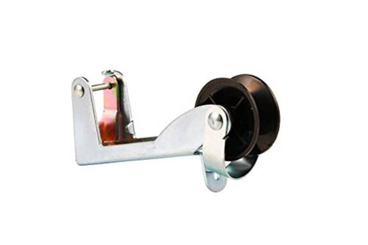 Zinc-plated anchor line control with black pulley wheel and rope guide