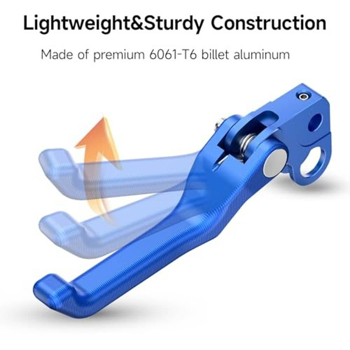 Blue lightweight aluminum foldable front brake lever with shaped grip and mounting base
