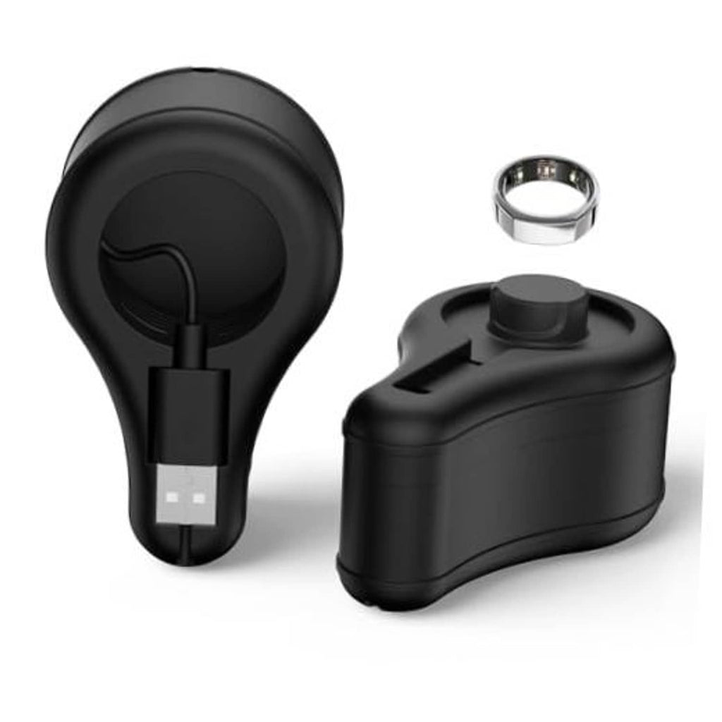 Black silicone charger stand protector with circular base and small metal ring