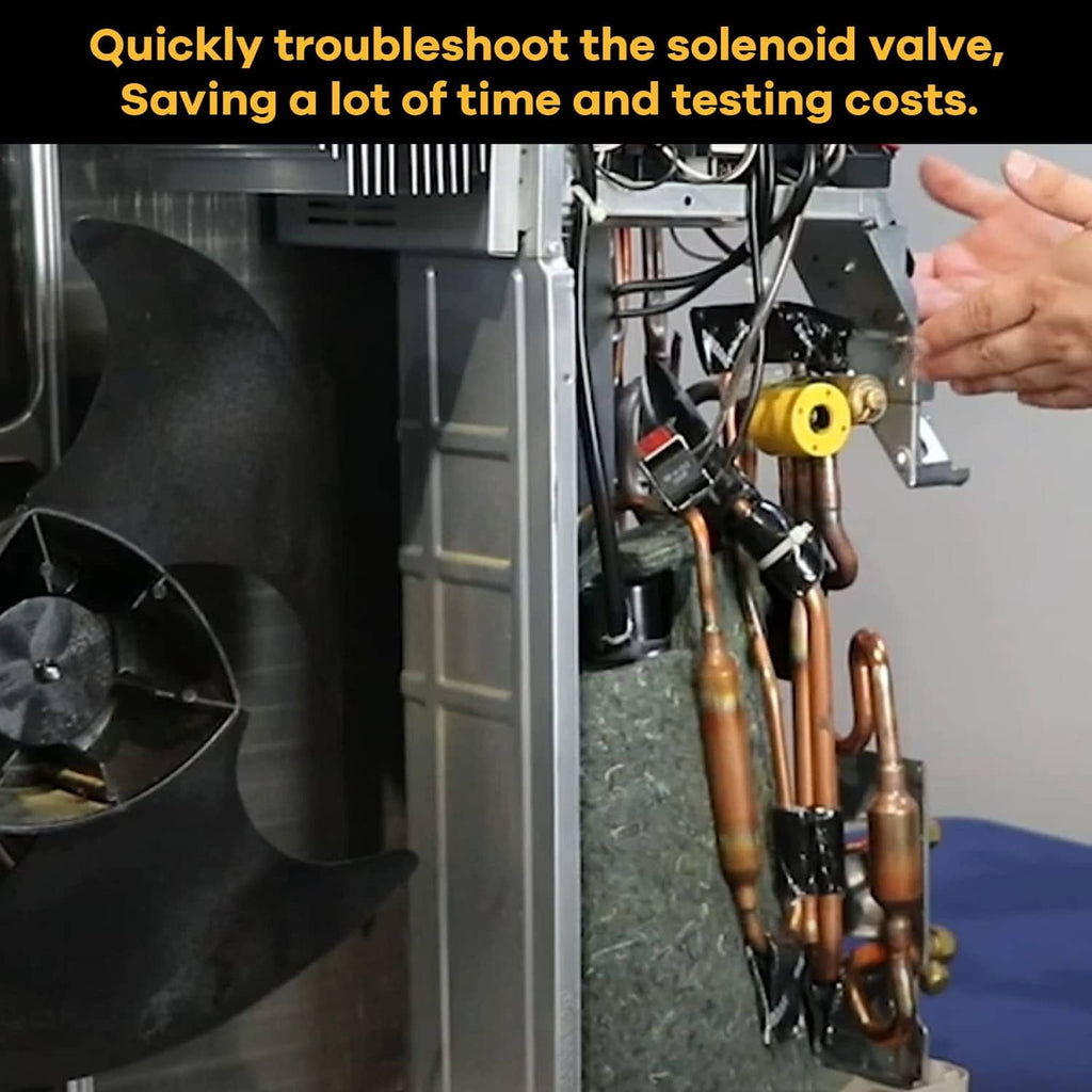 Yellow solenoid magnet tool ring held near solenoid valve mechanism