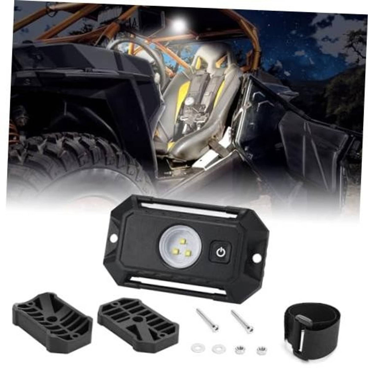 Universal roll-bar LED dome light, black housing with white LED and power button