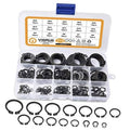 Black external snap ring assortment set in clear plastic storage case, mixed sizes