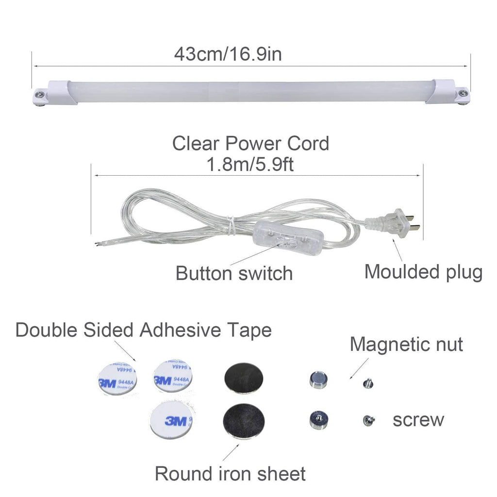 STBTECH under-cabinet LED light bar kit: cord, switch, adhesive pads, screws