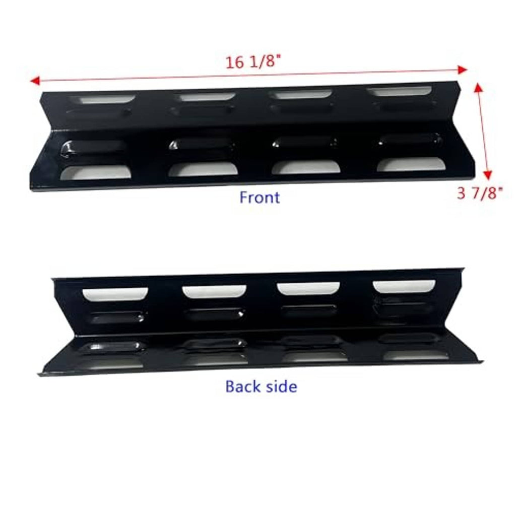 Black burner heat plate with front and back side openings, mounting tabs