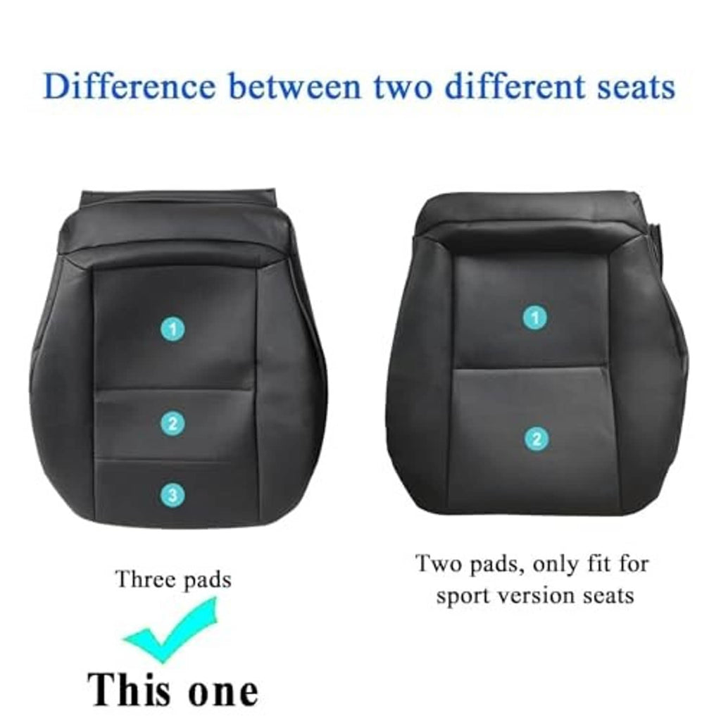 Black seat bottom cover showing three-pad layout diagram on leather upholstery