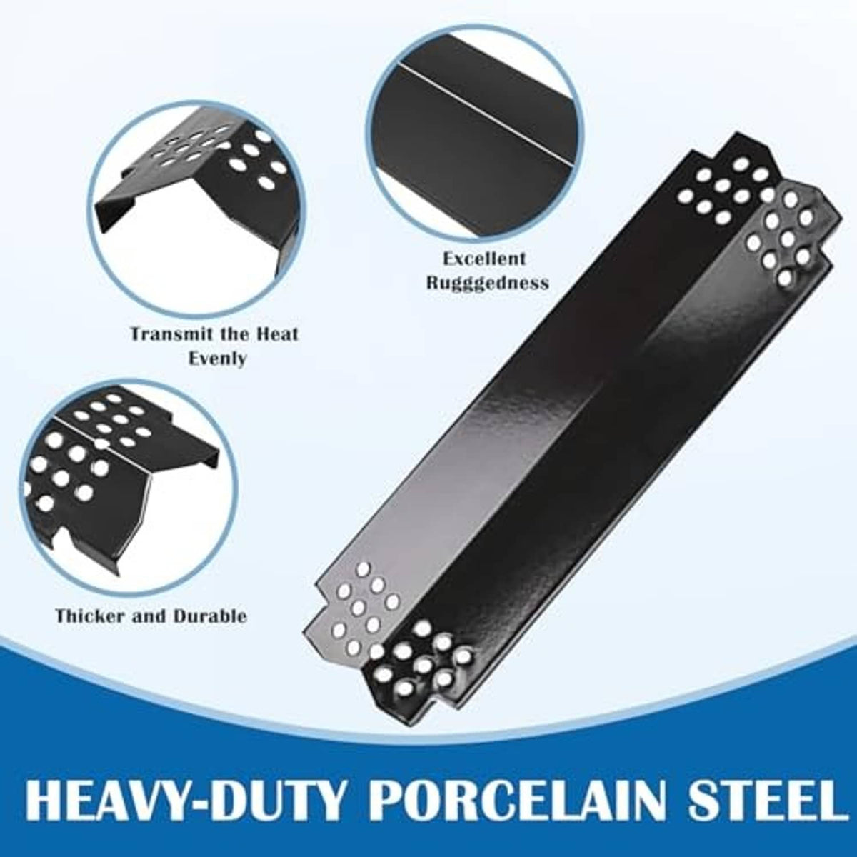 Long black heat plate insert with perforated end plates and mounting holes