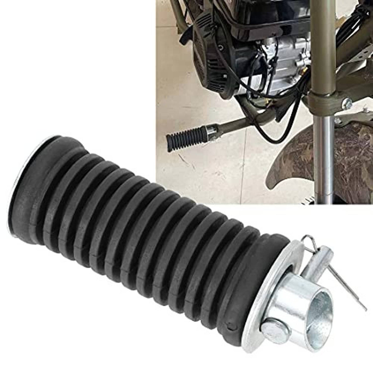 Pair of black ribbed footpegs with silver brackets mounted on a motorcycle