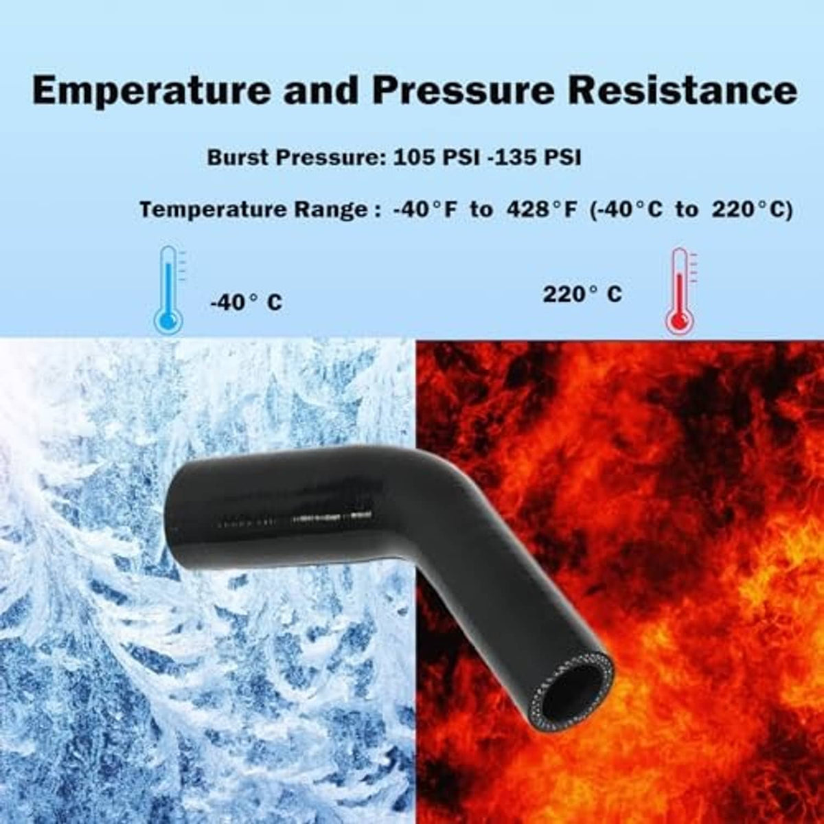 Black silicone elbow reducer hose, short curved tube with flared opening