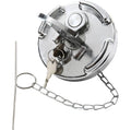 Aluminum diesel fuel cap with locking mechanism, keys and chain, chrome finish