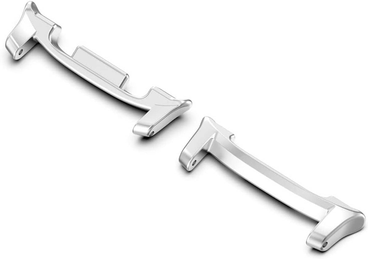 Stainless steel watch band connector adapter in a front-facing profile view
