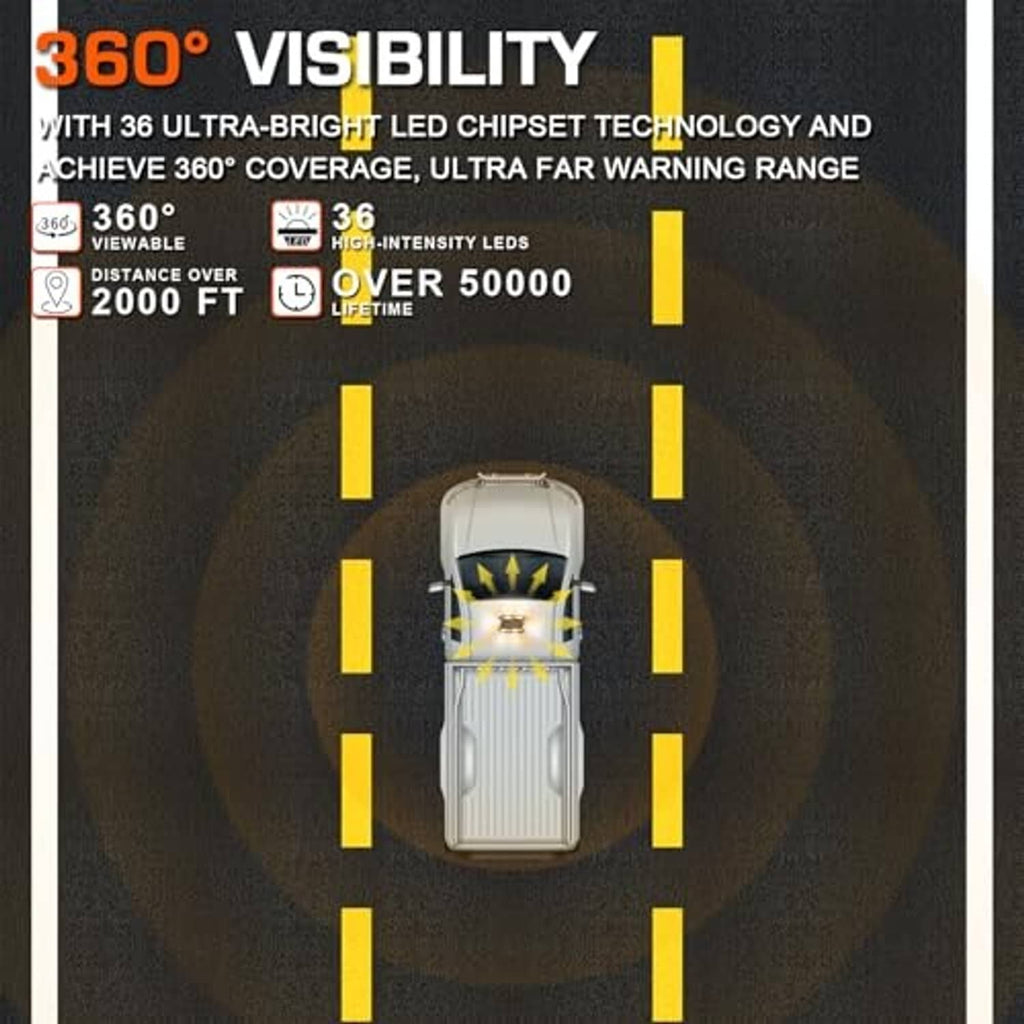 360° visibility LED strobe light bar with multi-LED array and mounting base
