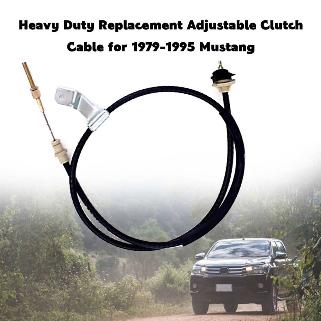 Heavy-duty adjustable clutch cable with black cable and forked mounting ends