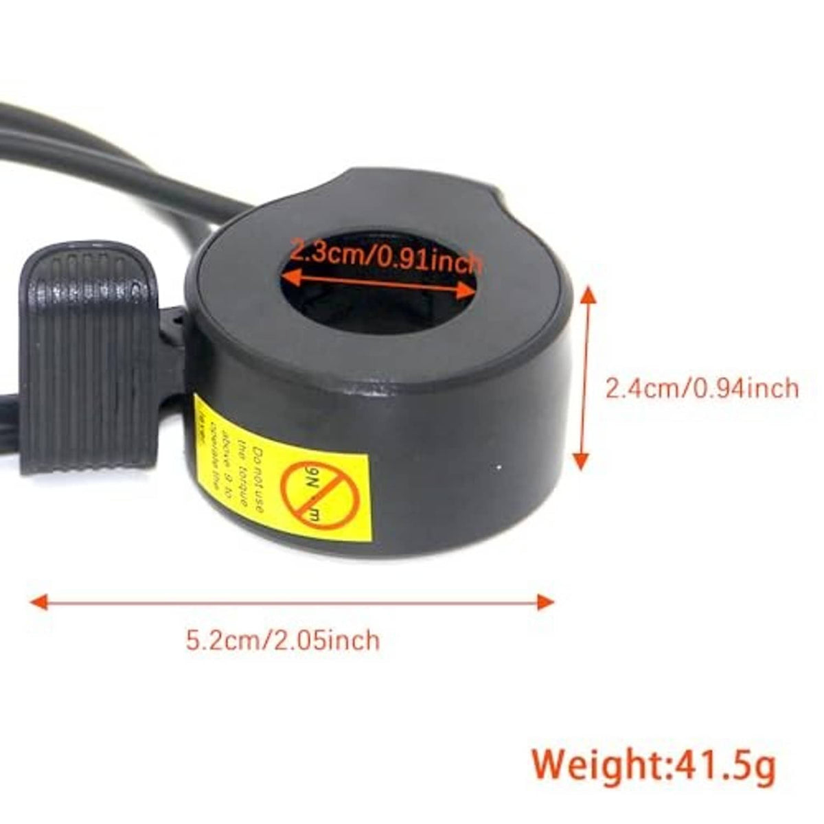 Black thumb throttle base with visible size markings and screw mount