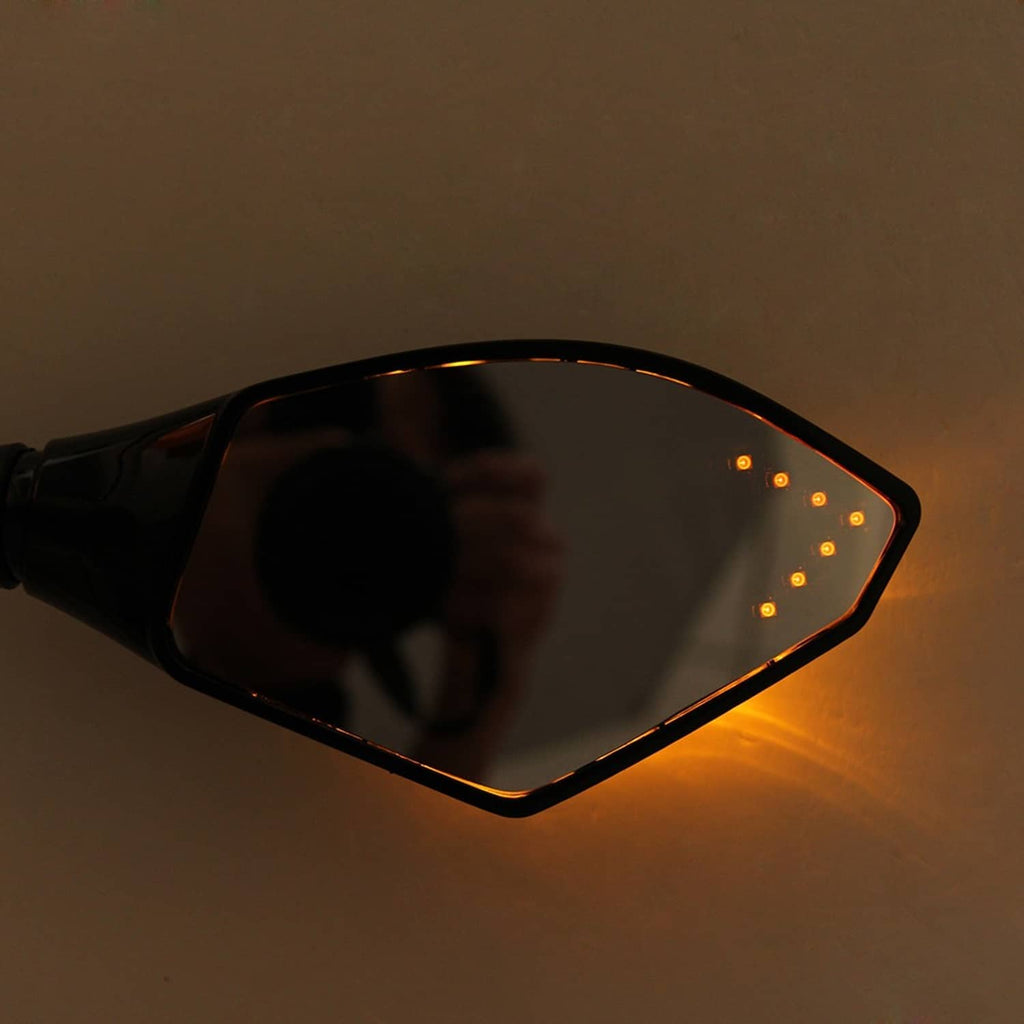 Black LED turn signal side mirror with amber LED points illuminated