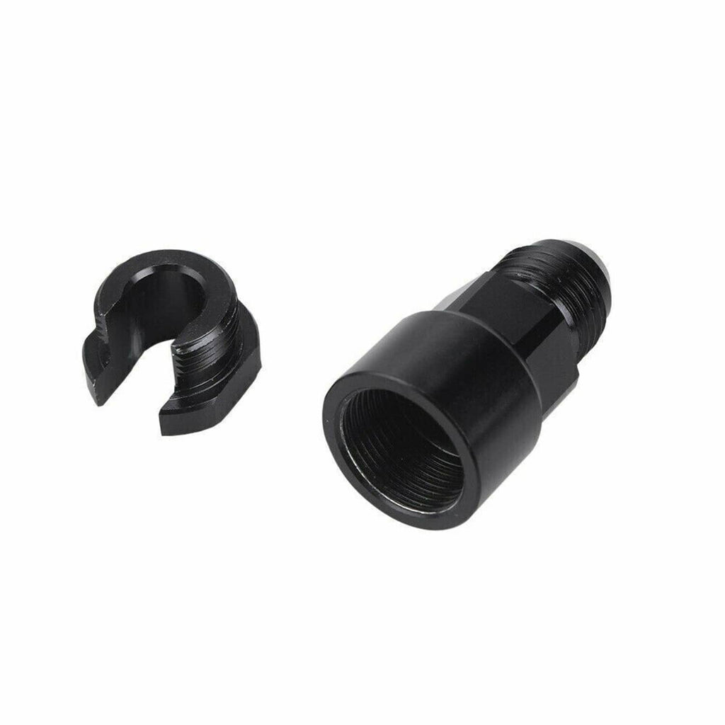 Black 6AN fuel adapter, female threaded quick-connect coupler, with clip