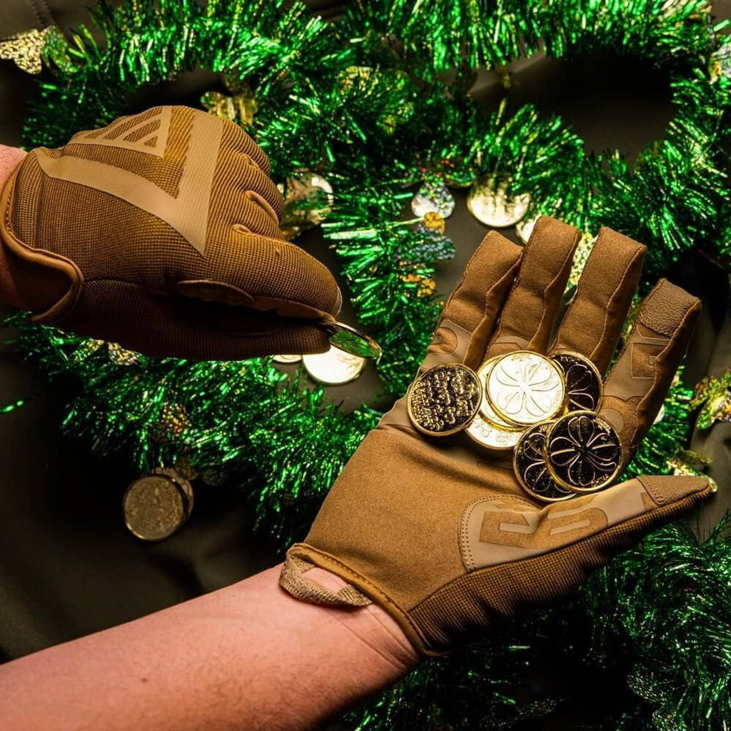 Tan touchscreen sport gloves with elastic wrist and protective palm paneling.