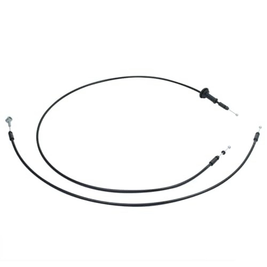 Hood latch release cable assembly with black cables and curved loop profile, angled view