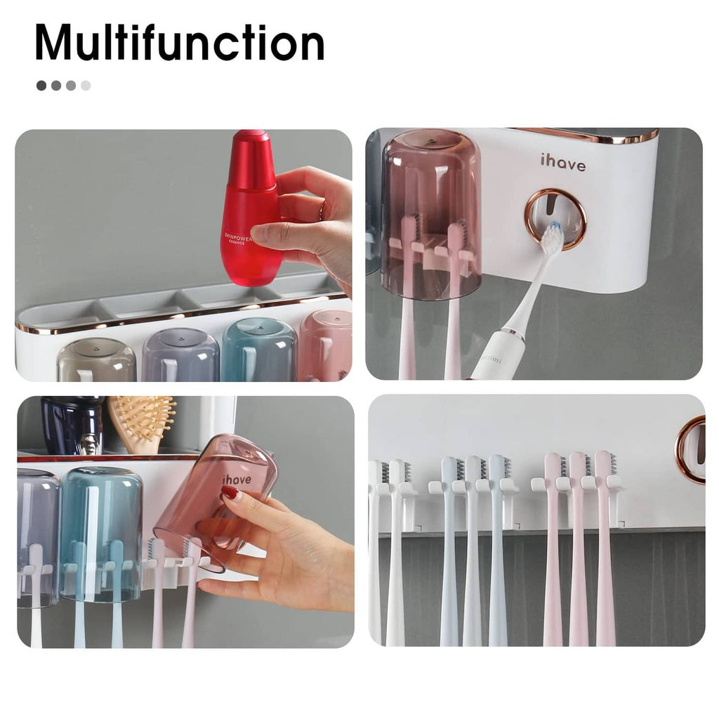 Toothbrush holder organizer with four cups and multipurpose use examples