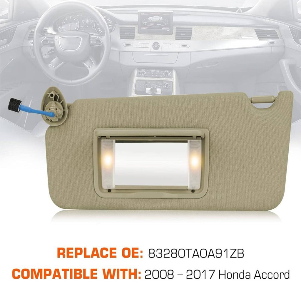 Beige left driver sun visor with illuminated mirror window, front view