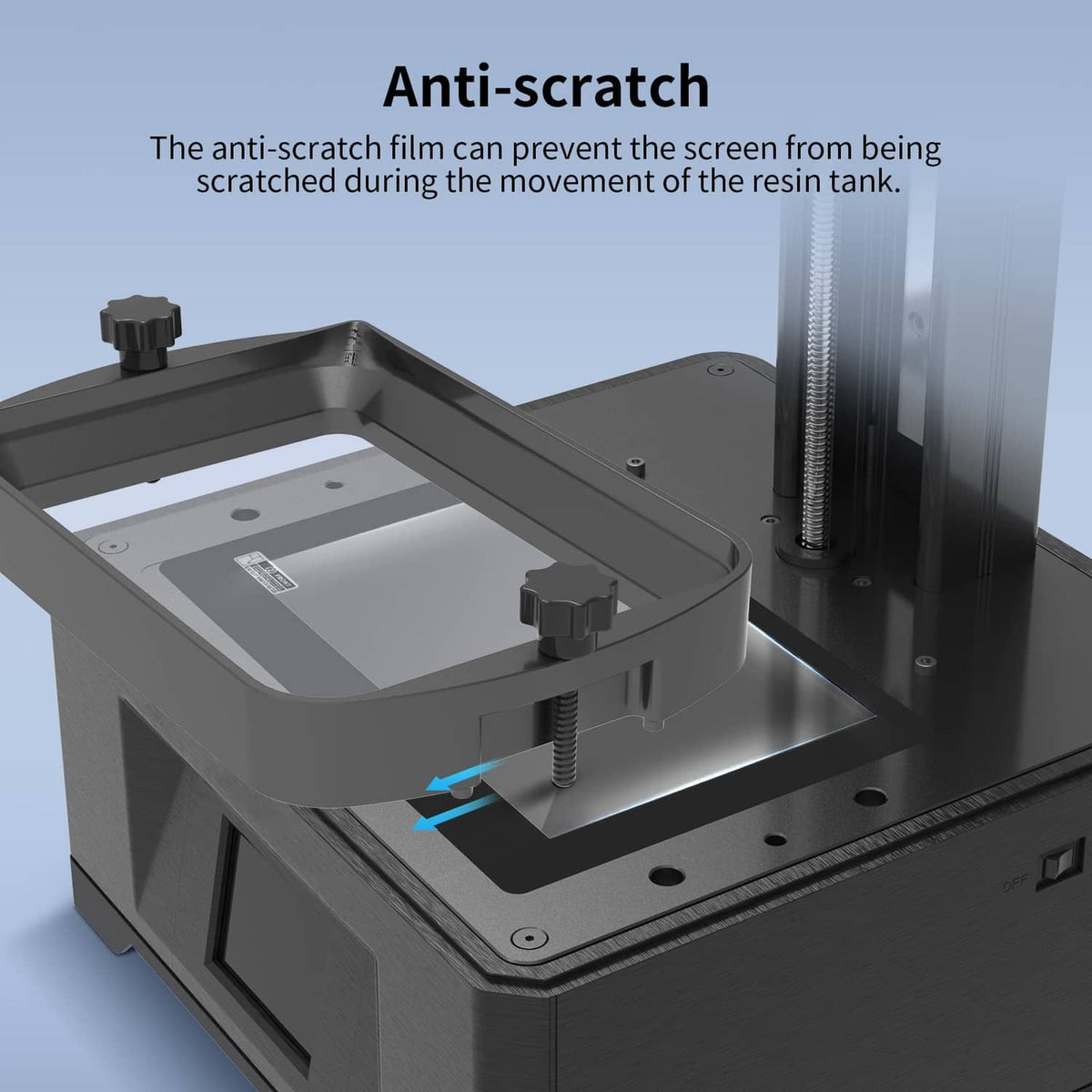 Anti-scratch LCD screen film protector covering the resin tank screen area