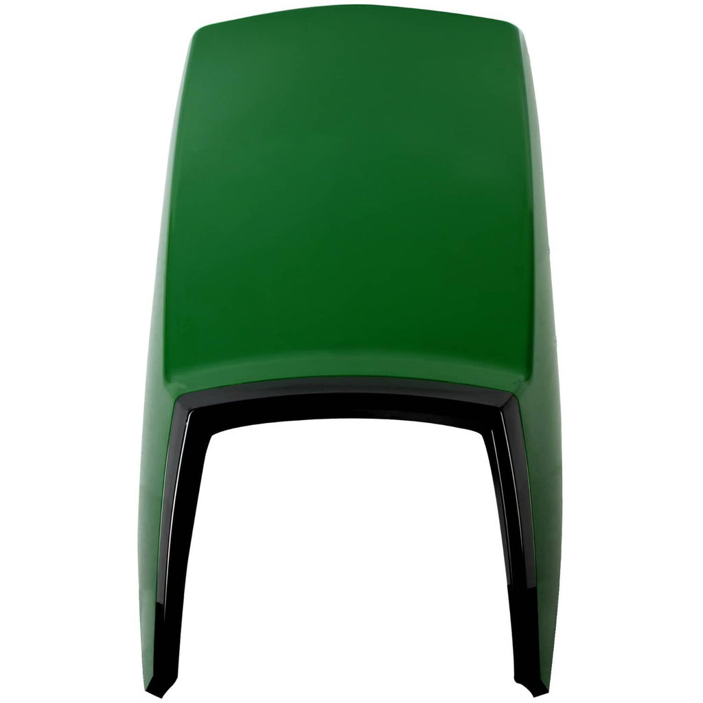 Green front hood/fender section with black trim around front opening