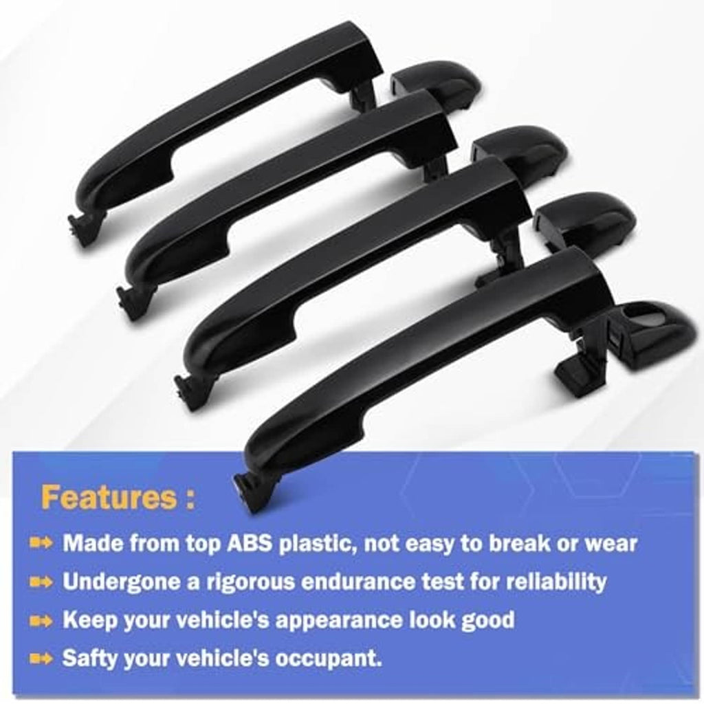 Set of four black exterior door handles with mounting clips and covers