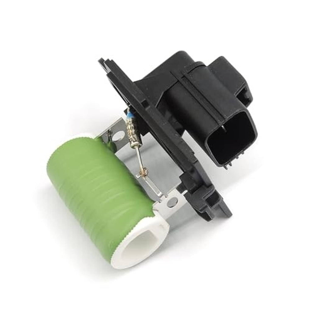 Engine cooling fan motor relay assembly with black connector and green resistor, angled