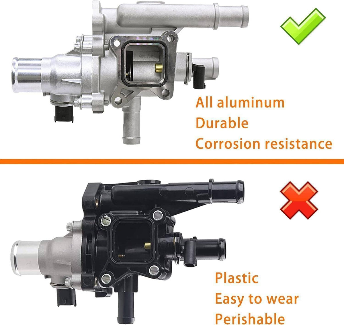 Thermostat housing assembly with aluminum metal body and black sensor cover