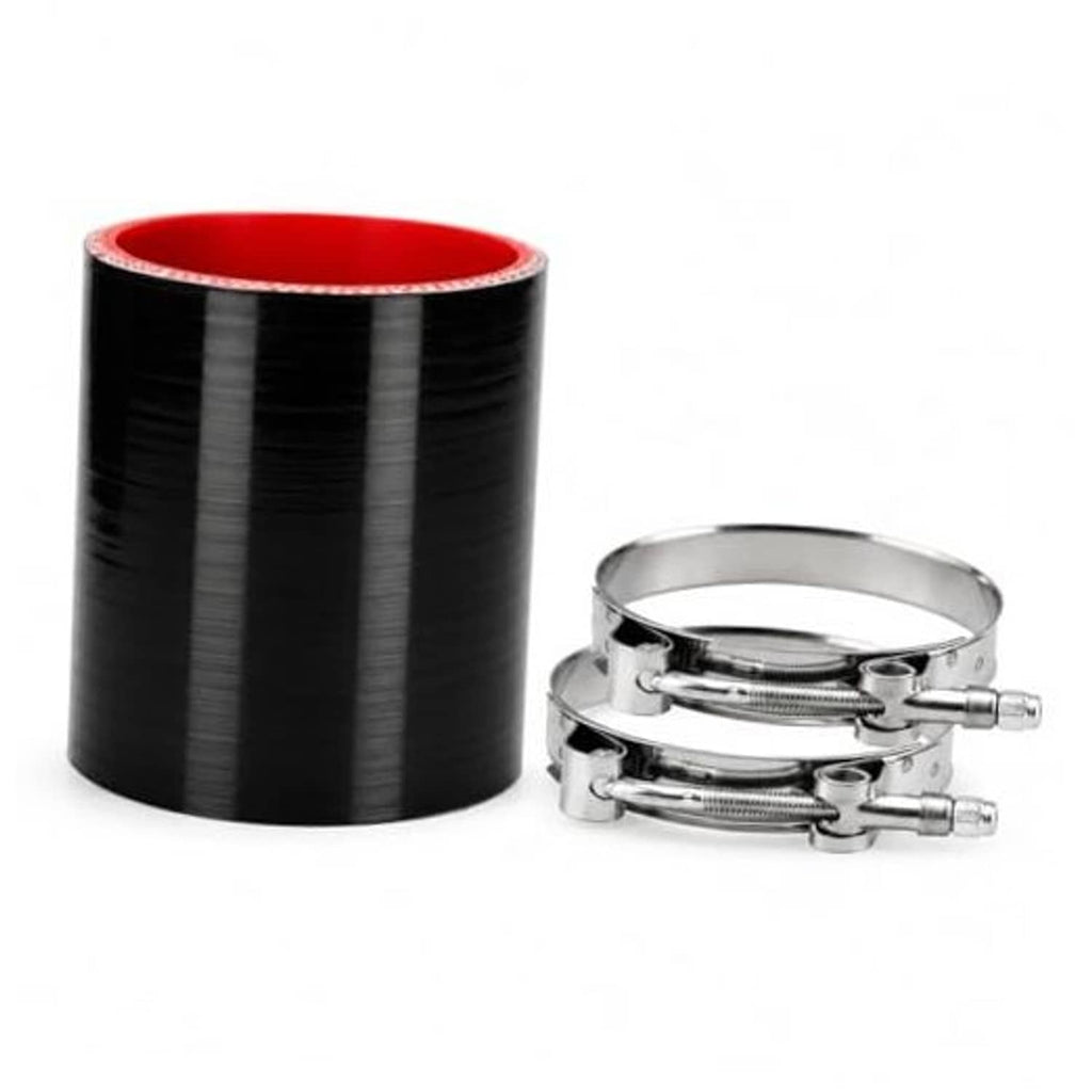 Straight silicone hose coupler: black hose with red inner, with steel band clamps