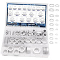 Aluminum oil drain plug gasket washer assortment in a plastic storage box