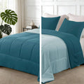 King-size reversible comforter set with teal quilted comforter and matching pillowcases