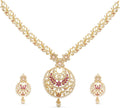 Gold-plated brass short necklace set with CZ details and pendant, plus matching earrings