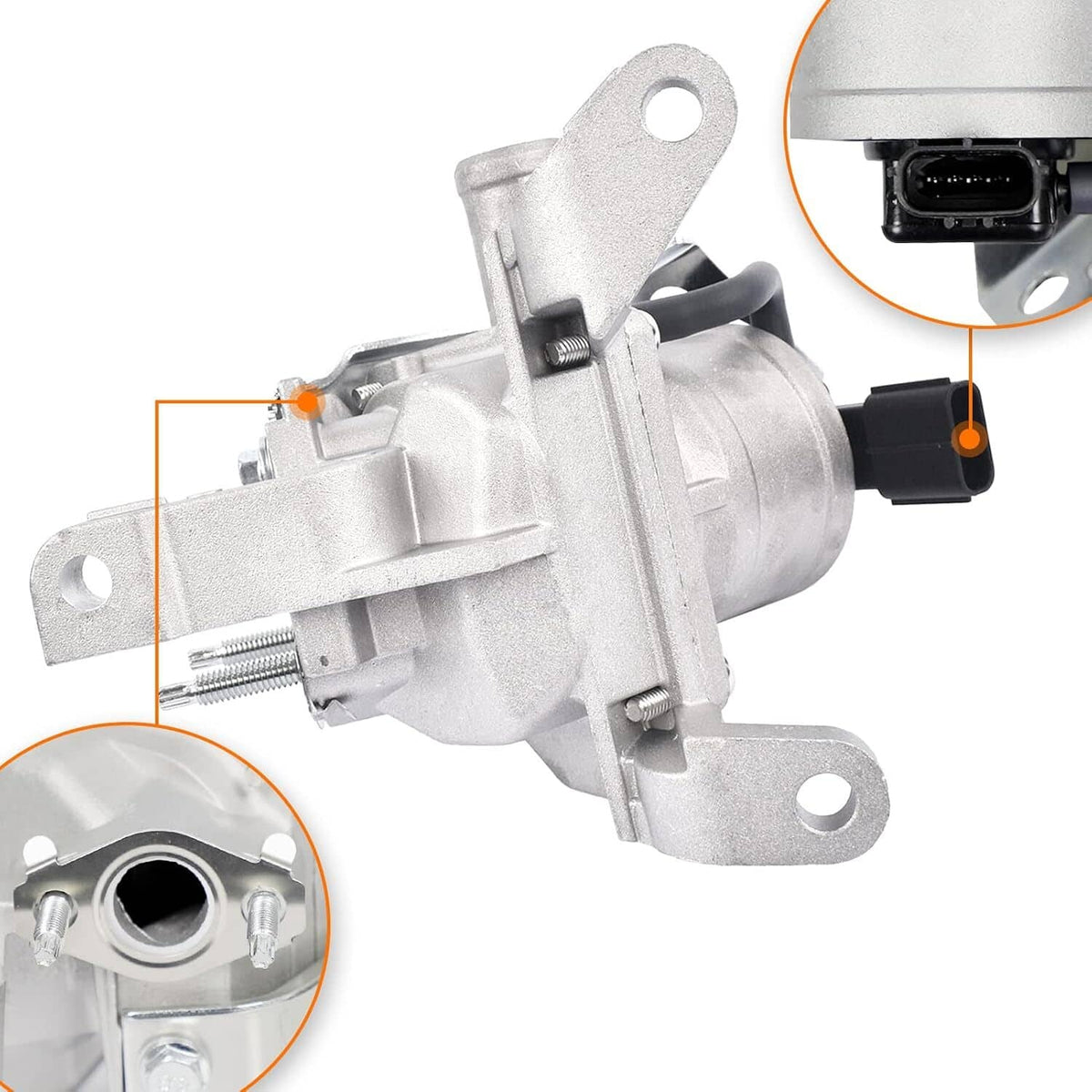 Secondary air injection check valve with silver body, black connector, and mounting feet