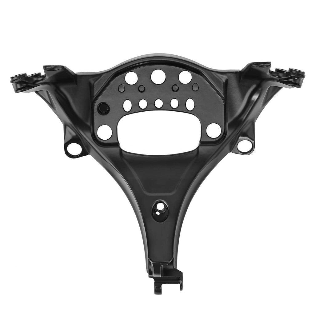 Front upper fairing stay bracket, black frame with circular opening and bolt holes