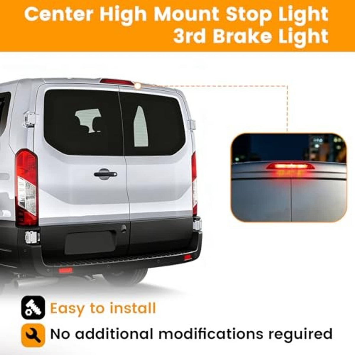 Center high mount LED stop light with red lens shown on vehicle rear