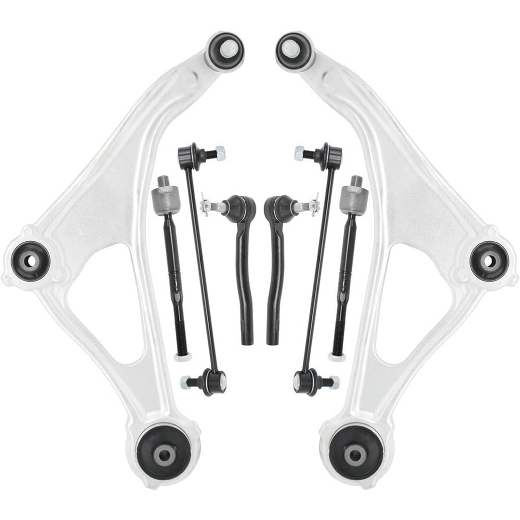 Set of two white front lower control arms with rubber bushings and mounting studs