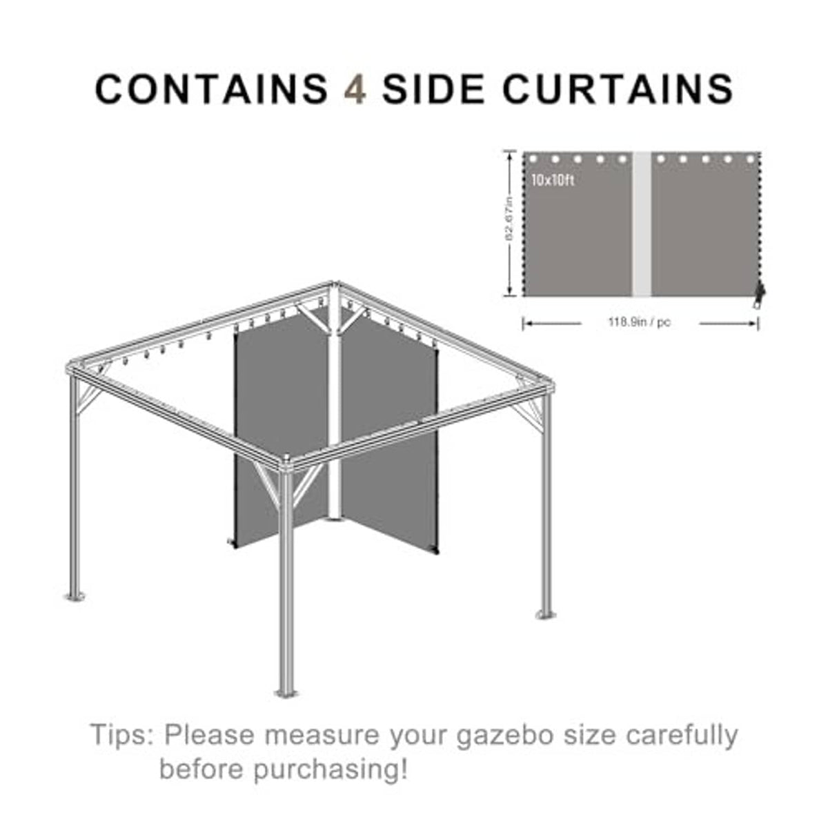 Olive-green gazebo privacy curtains set showing four side panels