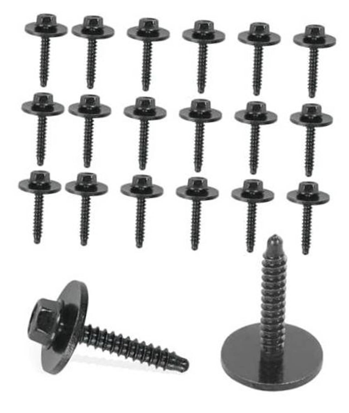 Set of 20 black auto bumper bolts with round heads and threaded shanks