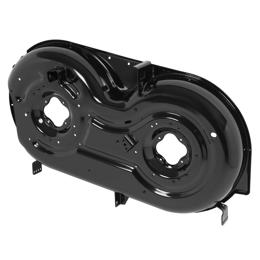 42" cutting deck assembly in black steel with spindle housings and support tabs
