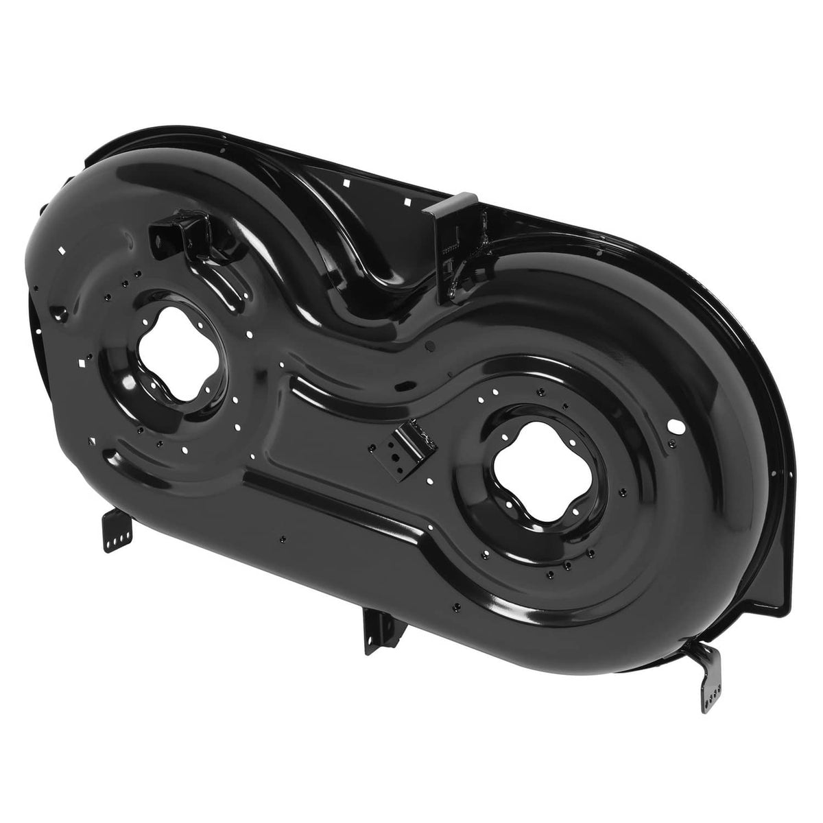 42" cutting deck assembly in black steel with spindle housings and support tabs