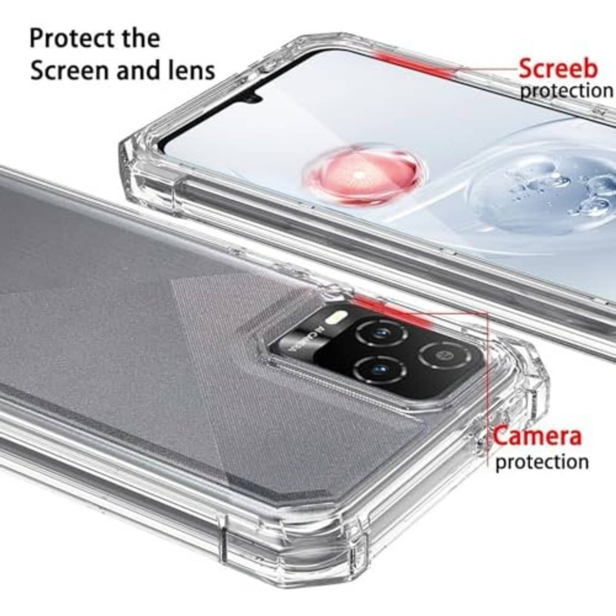Clear protective phone case with camera lens and screen coverage