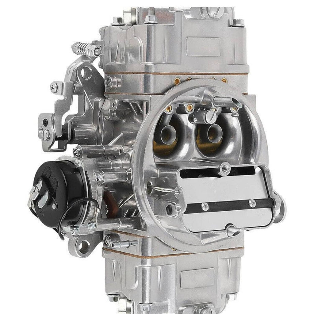 Four-barrel carburetor with electric choke, front-left view with air horn and ports