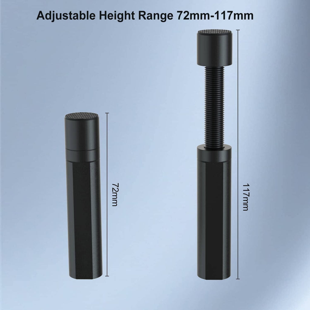 Black GPU sag support bracket showing adjustable height range 72–117 mm