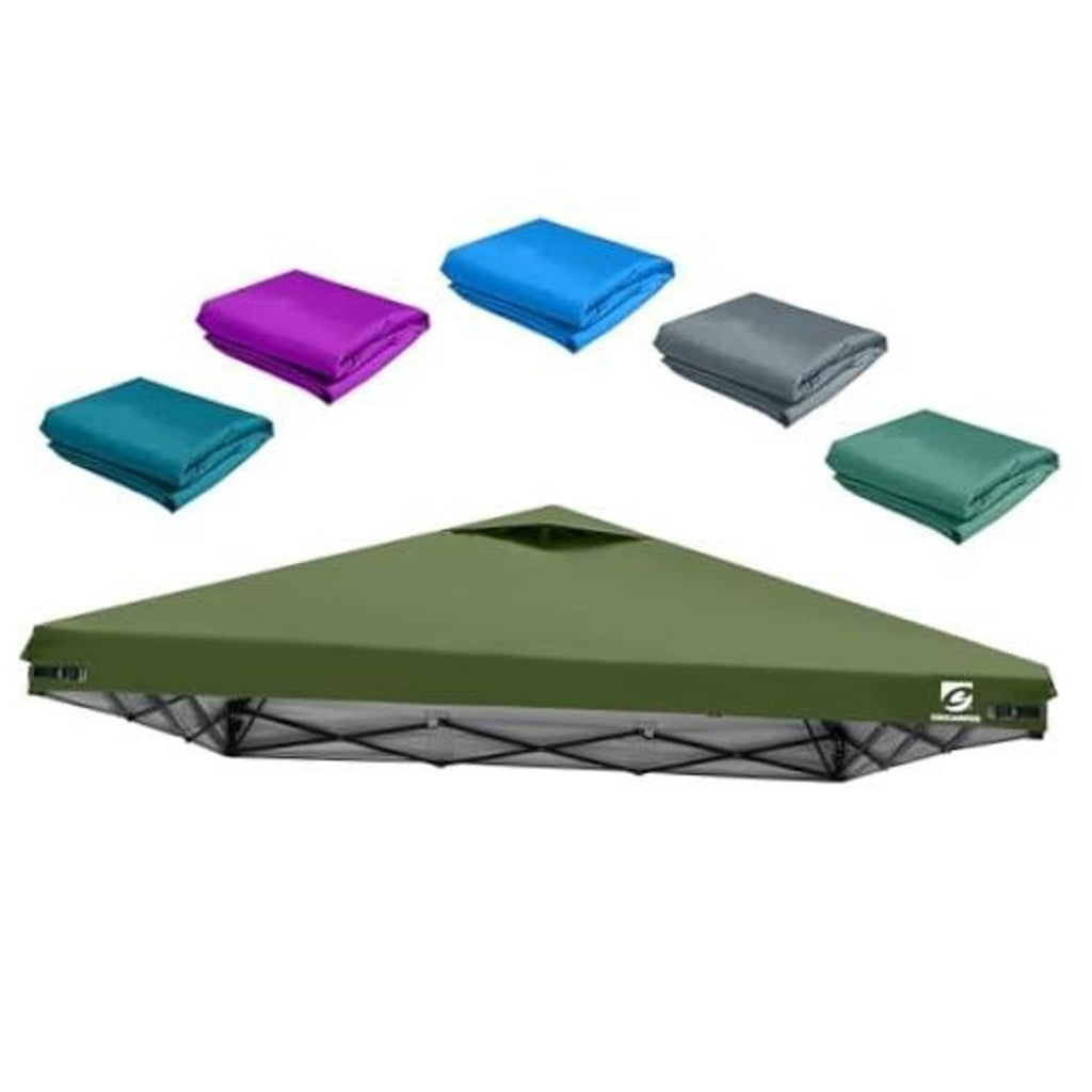Green pop-up canopy replacement top cover with air vent, shown with folded color options
