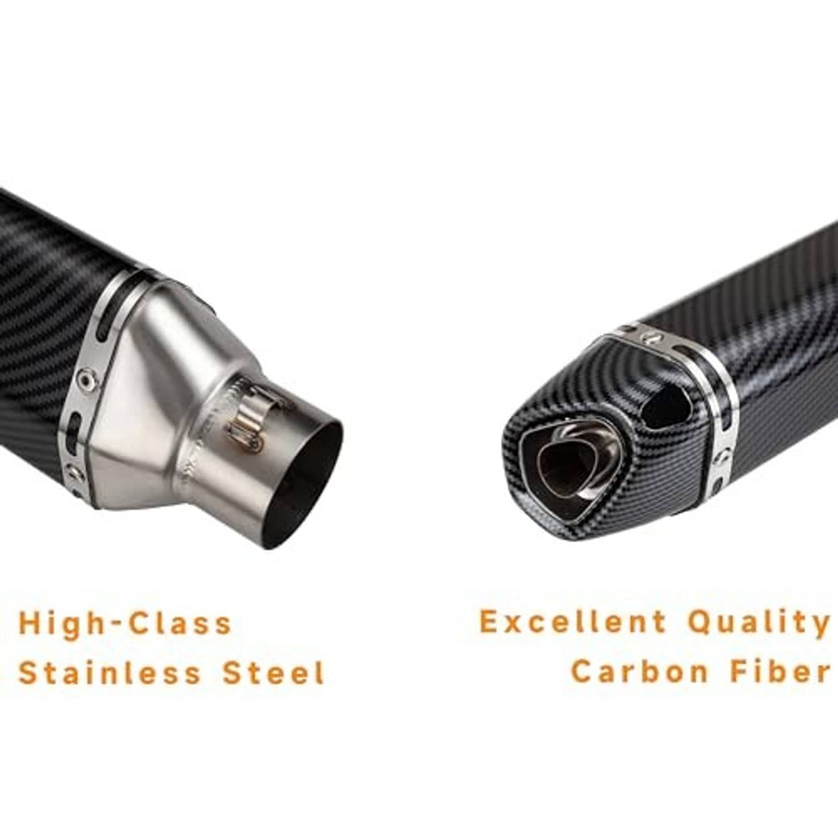 Motorcycle exhaust adapter pipe, carbon-fiber sleeve with stainless-steel end fittings