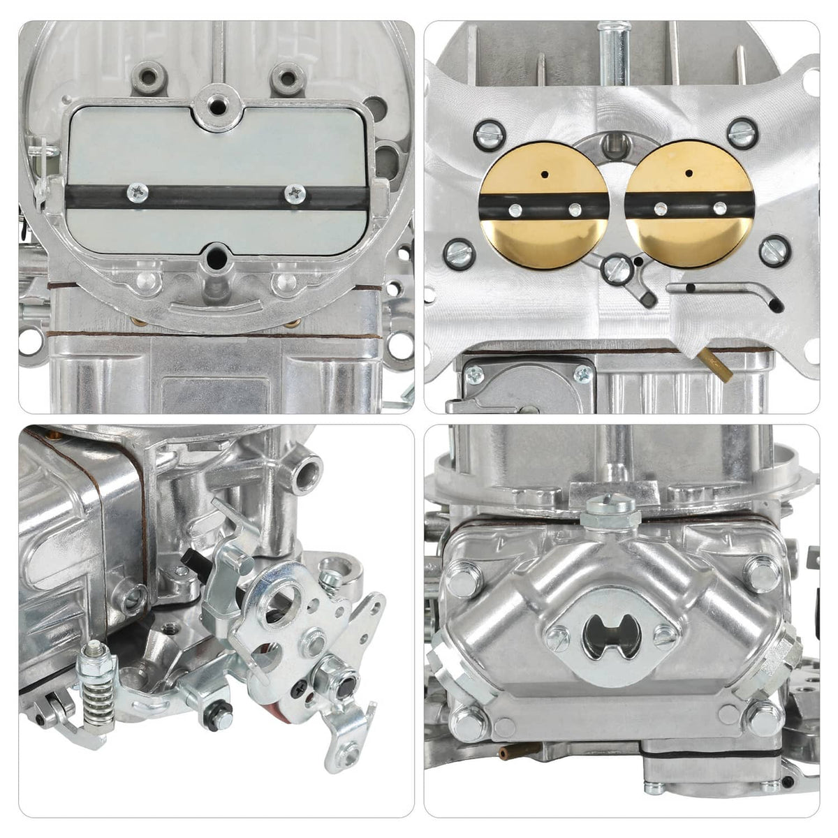Carburetor close-up set showing throttle plate area and metal casting details