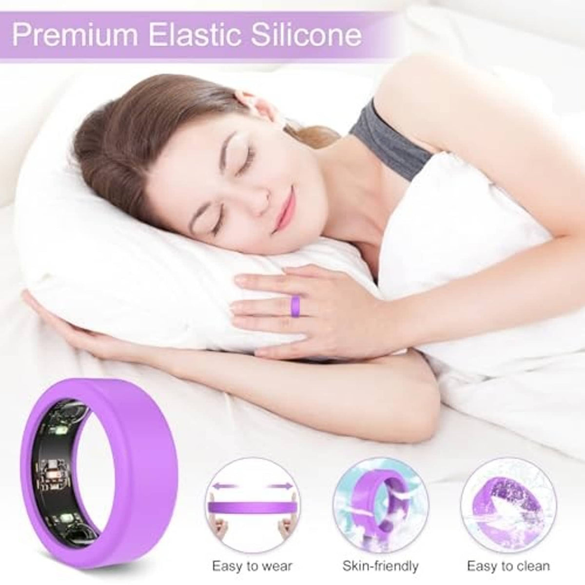 Purple silicone ring cover for Oura ring with interior viewing window