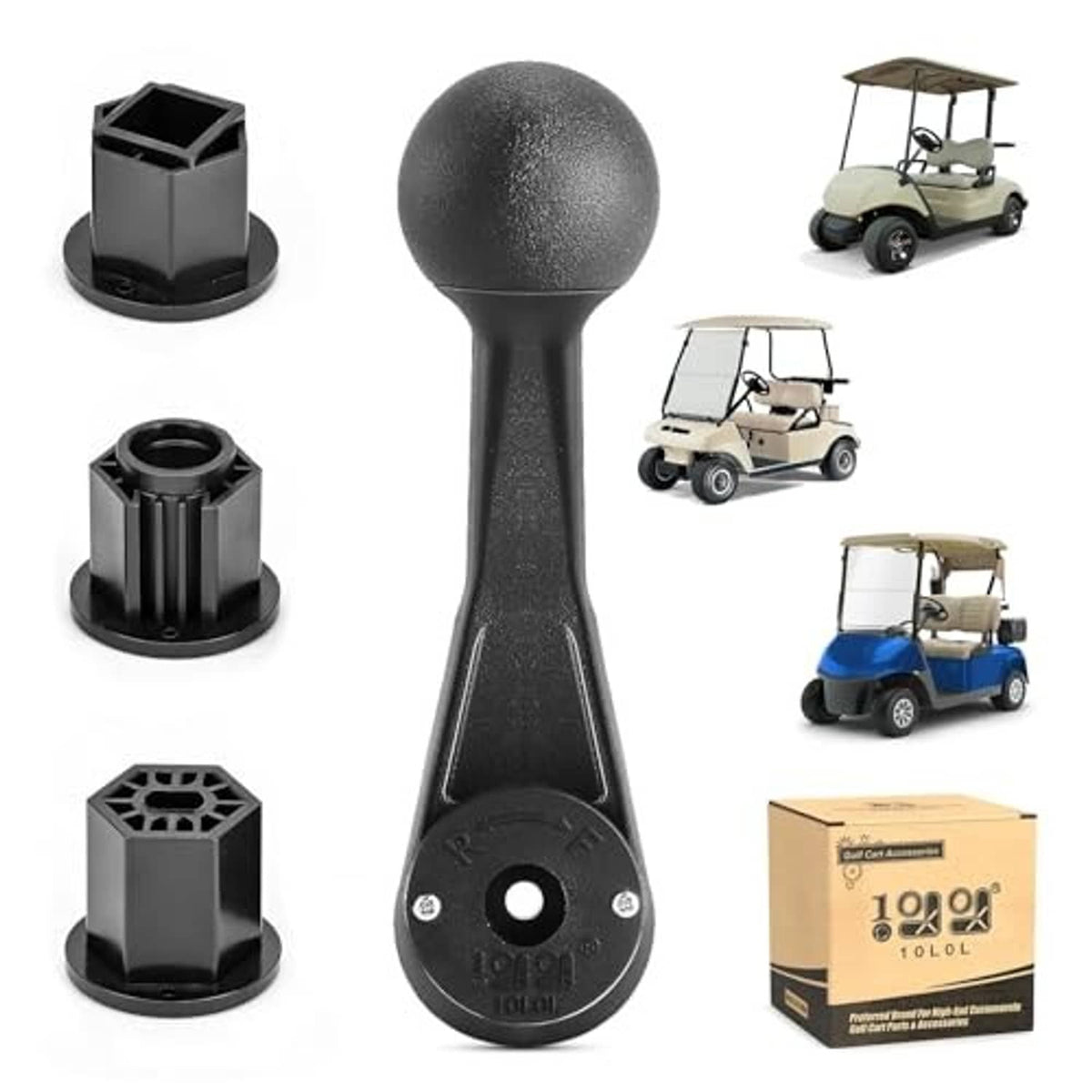 Black golf cart shifter handle lever set with round knob and included collar pieces