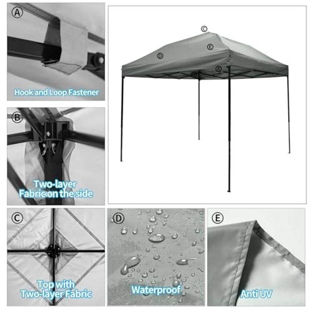 Gray canopy replacement top detail: hook-and-loop fastener, two-layer waterproof fabric